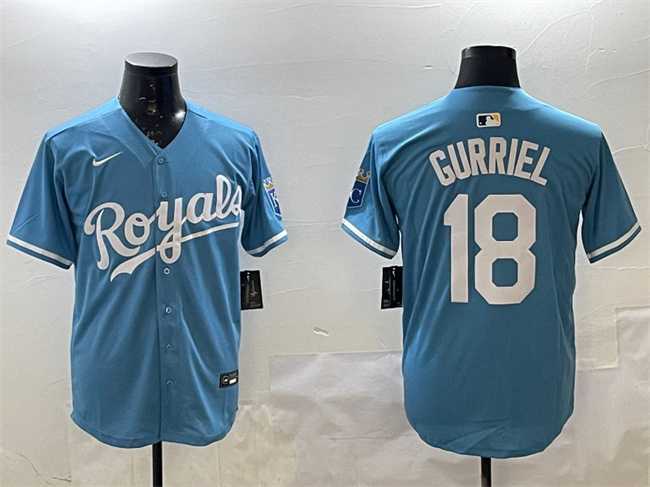 Mens Kansas City Royals #18 Yuli Gurriel Blue Cool Base Stitched Jersey->kansas city royals->MLB Jersey